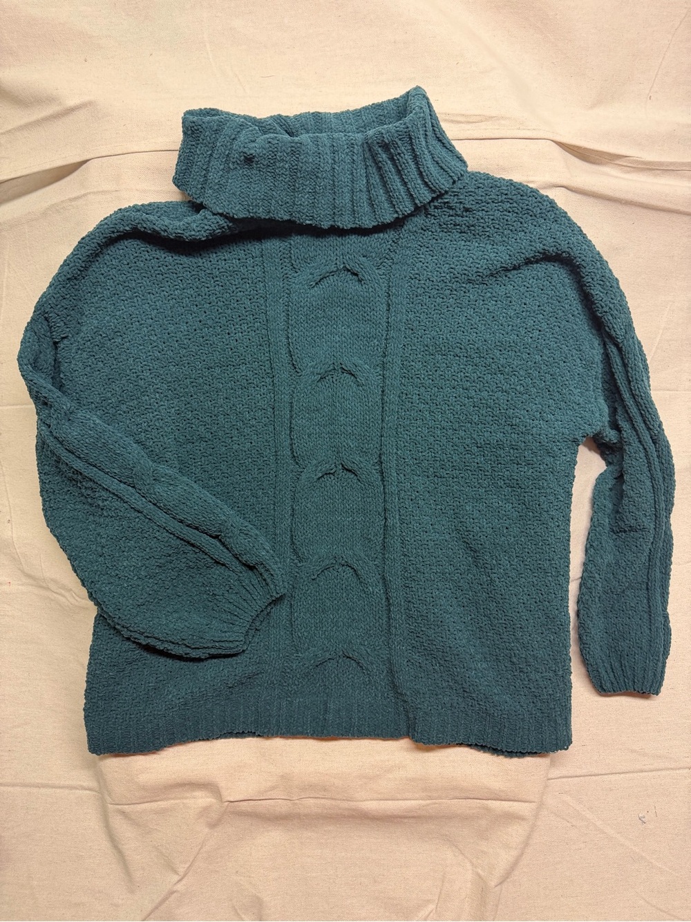 Seven7 Teal Cable-Front Turtleneck Sweater